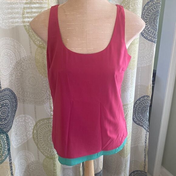 Willi Smith. Pink, silk-like tank with teal underlay. S. Only slightly worn. - Picture 1 of 6